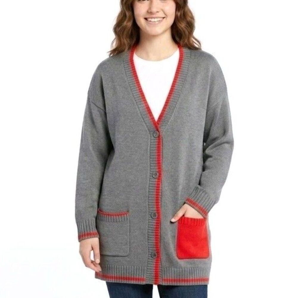 DISNEY PARKS MARVEL UNIVERSE Cardigan Long Sweater Gray/Red Women Medium NEW NWT